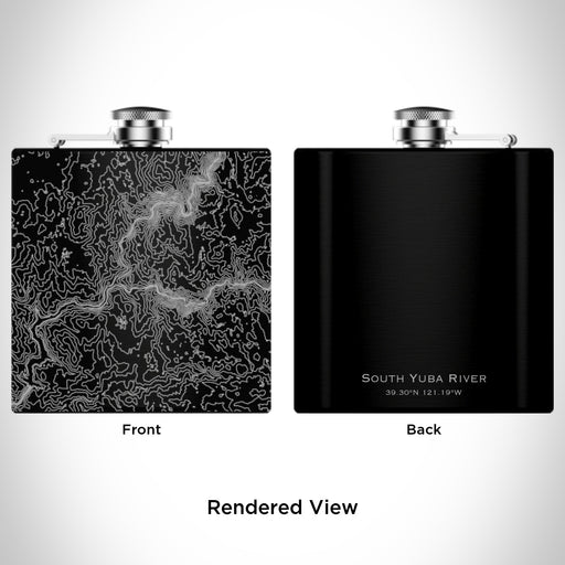 Rendered View of South Yuba River CA State Park Map Engraving on 6oz Stainless Steel Flask in Black