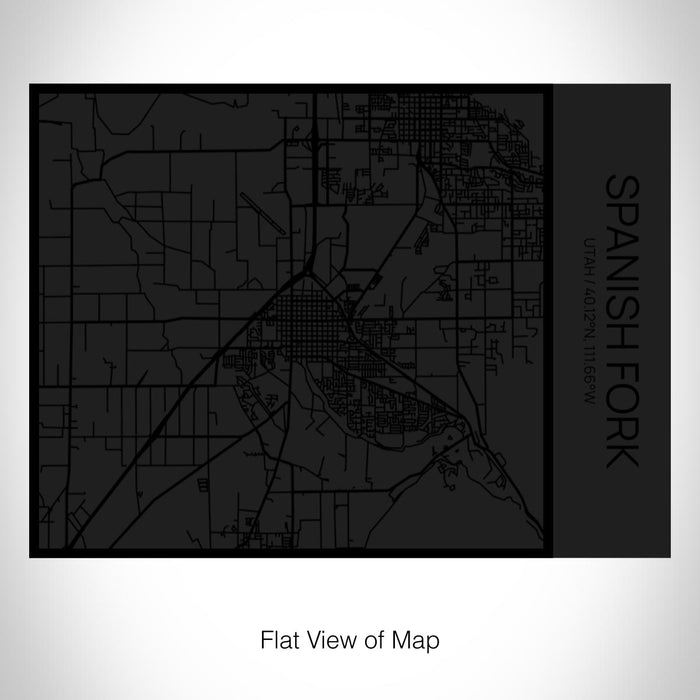 Rendered View of Spanish Fork Utah Map on 20oz Stainless Steel Insulated Bottle with Bamboo Top in Matte Black with printed Tactile Lines Map in Black
