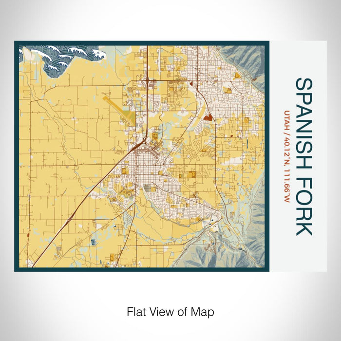 Rendered View of Spanish Fork Utah Map on 20oz Stainless Steel Insulated Bottle with Bamboo Top with printed woodblock style map