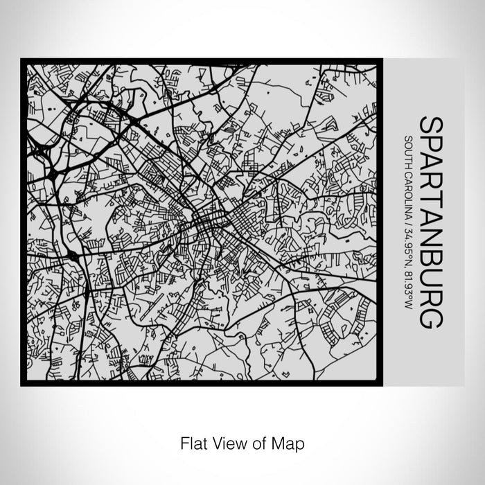 Rendered View of Spartanburg South Carolina Map on 20oz Stainless Steel Insulated Bottle with Bamboo Top with printed Tactile Lines Map in Black