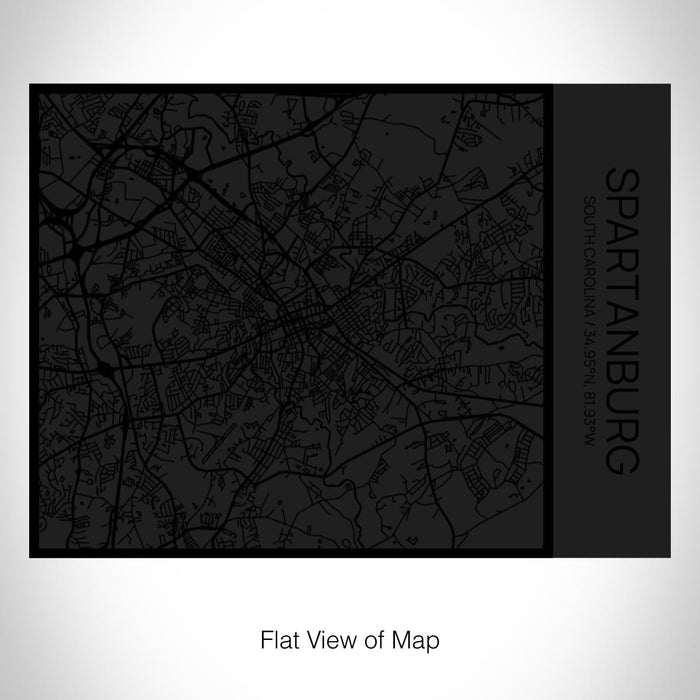 Rendered View of Spartanburg South Carolina Map on 20oz Stainless Steel Insulated Bottle with Bamboo Top in Matte Black with printed Tactile Lines Map in Black