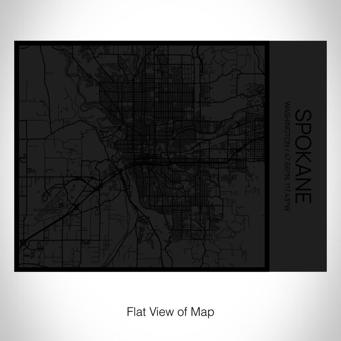 Rendered View of Spokane Washington Map on 20oz Stainless Steel Insulated Bottle with Bamboo Top in Matte Black with printed Tactile Lines Map in Black