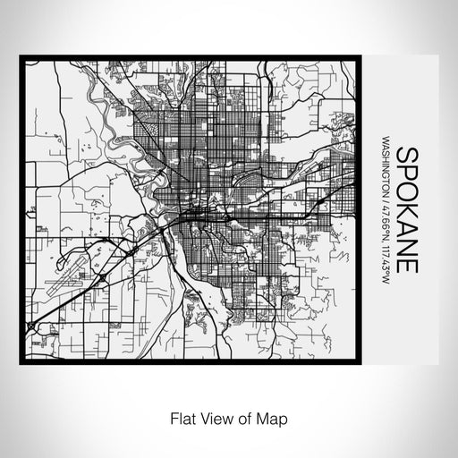 Rendered View of Spokane Washington Map on 20oz Stainless Steel Insulated Bottle with Bamboo Top in Matte White with printed Tactile Lines Map in Black
