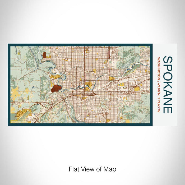 Rendered View of Spokane Washington Map on 17oz Stainless Steel Insulated Bottle with printed woodblock style map