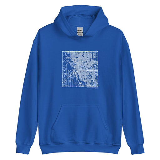 Spokane Washington  Map Unisex Hoodie Sweater with City inscription in Royal Blue