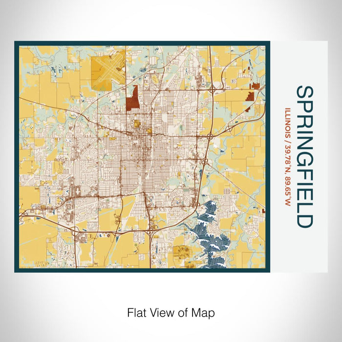 Rendered View of Springfield Illinois Map on 20oz Stainless Steel Insulated Bottle with Bamboo Top with printed woodblock style map