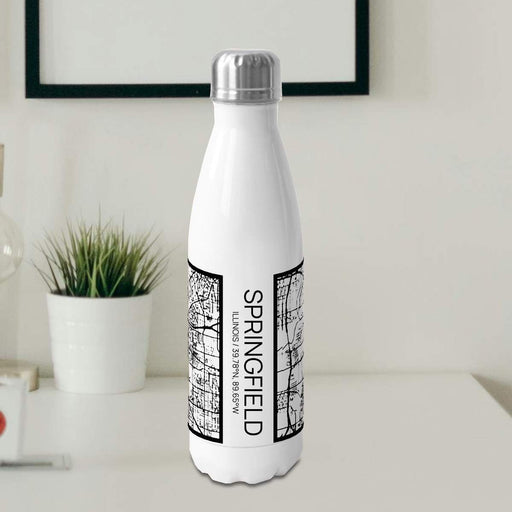Springfield Illinois Custom City Map Inscription Coordinates on 17oz Stainless Steel Insulated Cola Bottle in Stainless in Matte White