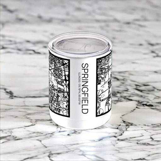 Springfield Illinois Custom City Map Inscription Coordinates on 10oz Stainless Steel Insulated Cup in Matte White with Sliding Lid