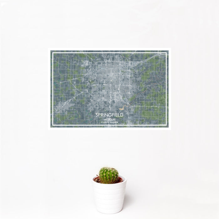 12x18 Springfield Missouri Map Print Landscape Orientation in Afternoon Style With Small Cactus Plant in White Planter