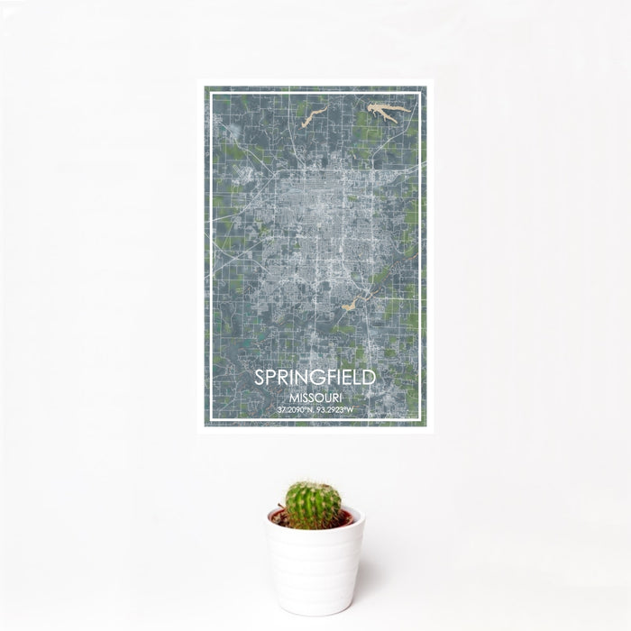 12x18 Springfield Missouri Map Print Portrait Orientation in Afternoon Style With Small Cactus Plant in White Planter