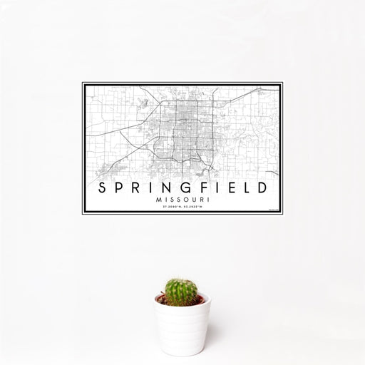 12x18 Springfield Missouri Map Print Landscape Orientation in Classic Style With Small Cactus Plant in White Planter
