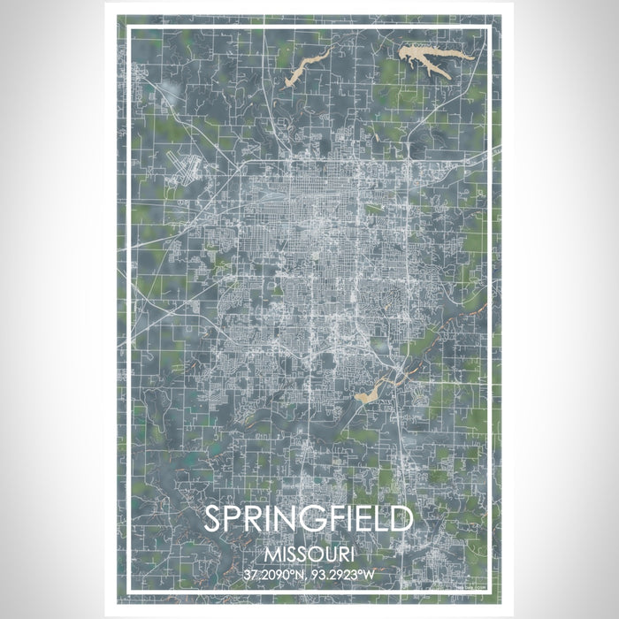 Springfield Missouri Map Print Portrait Orientation in Afternoon Style With Shaded Background