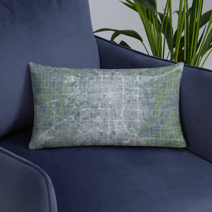 Custom Springfield Missouri Map Throw Pillow in Afternoon on Blue Colored Chair