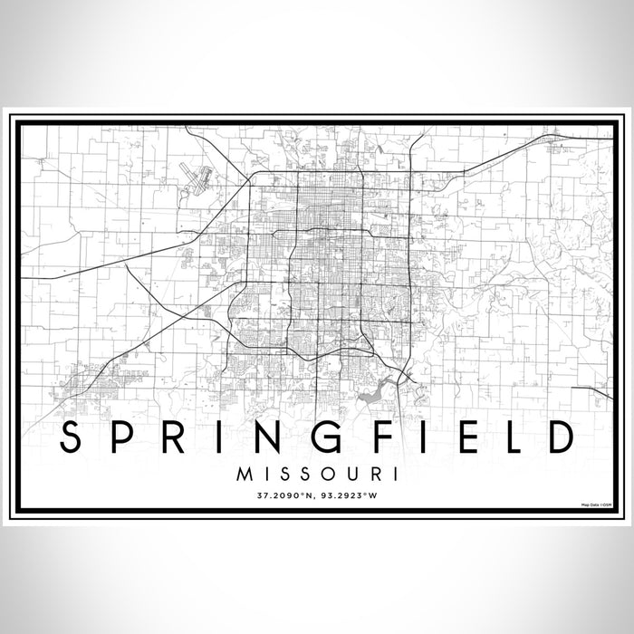 Springfield Missouri Map Print Landscape Orientation in Classic Style With Shaded Background