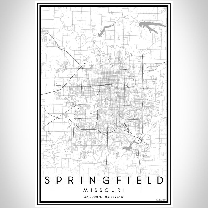 Springfield Missouri Map Print Portrait Orientation in Classic Style With Shaded Background