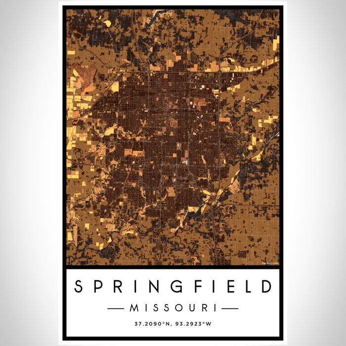 Springfield Missouri Map Print Portrait Orientation in Ember Style With Shaded Background