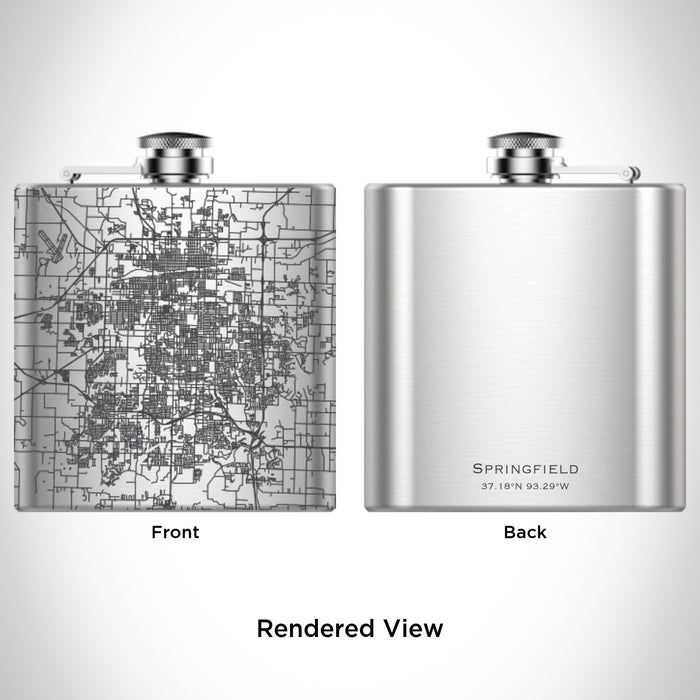 Rendered View of Springfield Missouri Map Engraving on 6oz Stainless Steel Flask