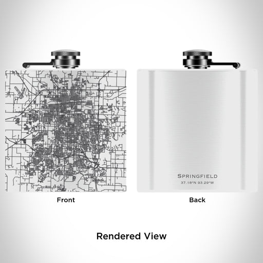 Rendered View of Springfield Missouri Map Engraving on 6oz Stainless Steel Flask in White
