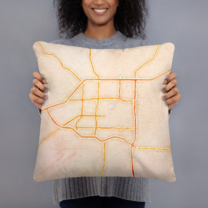 Person holding 18x18 Custom Springfield Missouri Map Throw Pillow in Watercolor