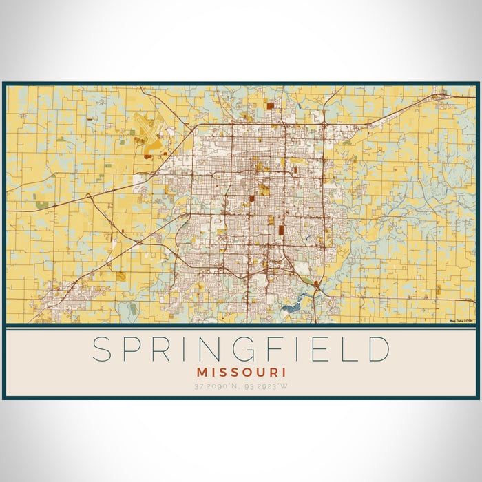 Springfield Missouri Map Print Landscape Orientation in Woodblock Style With Shaded Background