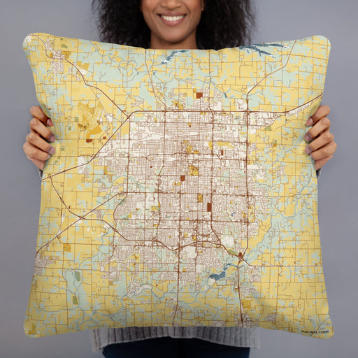 Person holding 22x22 Custom Springfield Missouri Map Throw Pillow in Woodblock