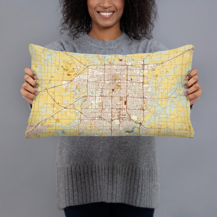 Person holding 20x12 Custom Springfield Missouri Map Throw Pillow in Woodblock