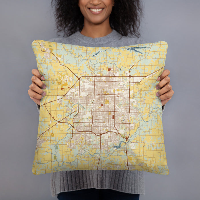 Person holding 18x18 Custom Springfield Missouri Map Throw Pillow in Woodblock