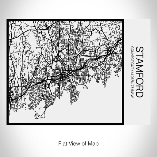 Rendered View of Stamford Connecticut Map on 20oz Stainless Steel Insulated Bottle with Bamboo Top in Matte White with printed Tactile Lines Map in Black