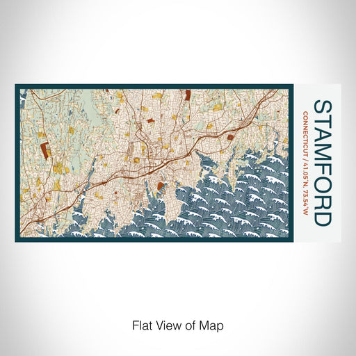 Rendered View of Stamford Connecticut Map on 17oz Stainless Steel Insulated Bottle with printed woodblock style map