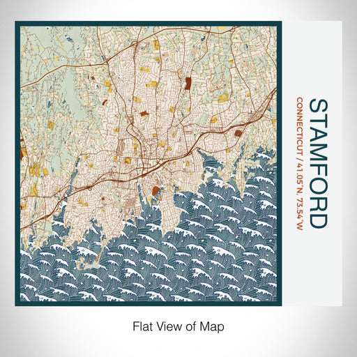 Rendered View of Stamford Connecticut Map on 17oz Stainless Steel Insulated Tumbler in Woodblock Map Style