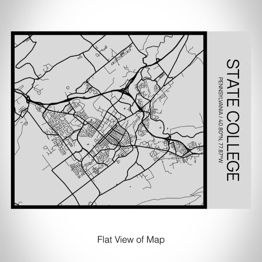 Rendered View of State College Pennsylvania Map on 20oz Stainless Steel Insulated Bottle with Bamboo Top with printed Tactile Lines Map in Black