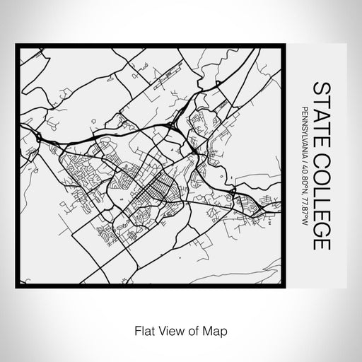 Rendered View of State College Pennsylvania Map on 20oz Stainless Steel Insulated Bottle with Bamboo Top in Matte White with printed Tactile Lines Map in Black