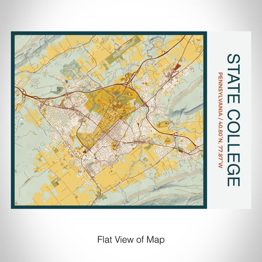 Rendered View of State College Pennsylvania Map on 20oz Stainless Steel Insulated Bottle with Bamboo Top with printed woodblock style map