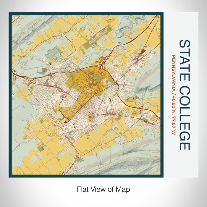 Rendered View of State College Pennsylvania Map on 17oz Stainless Steel Insulated Tumbler in Woodblock Map Style