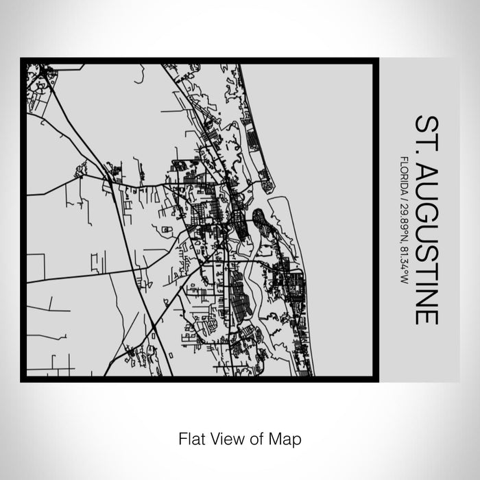 Rendered View of St. Augustine Florida Map on 20oz Stainless Steel Insulated Bottle with Bamboo Top with printed Tactile Lines Map in Black