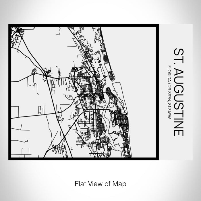 Rendered View of St. Augustine Florida Map on 20oz Stainless Steel Insulated Bottle with Bamboo Top in Matte White with printed Tactile Lines Map in Black