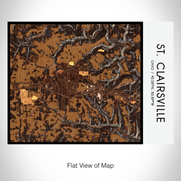 Rendered View of St. Clairsville Ohio Map on 20oz Stainless Steel Insulated Bottle with Bamboo Top with printed ember style map