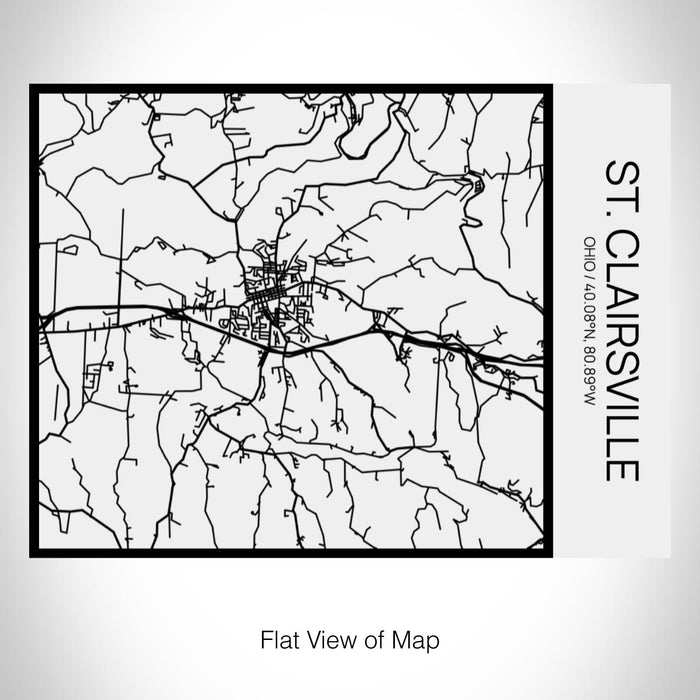 Rendered View of St. Clairsville Ohio Map on 20oz Stainless Steel Insulated Bottle with Bamboo Top in Matte White with printed Tactile Lines Map in Black