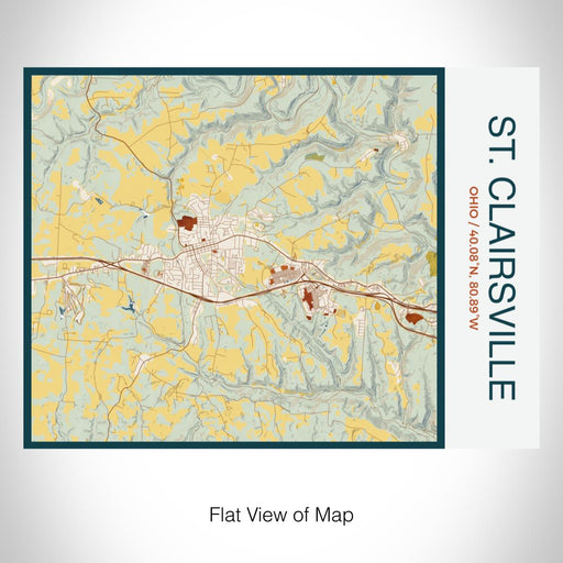 Rendered View of St. Clairsville Ohio Map on 20oz Stainless Steel Insulated Bottle with Bamboo Top with printed woodblock style map