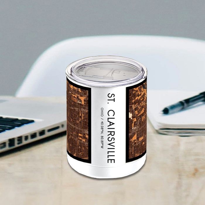 St. Clairsville Ohio Custom City Map Inscription Coordinates on 10oz Stainless Steel Insulated Cup in Ember with Sliding Lid