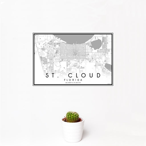12x18 St. Cloud Florida Map Print Landscape Orientation in Classic Style With Small Cactus Plant in White Planter