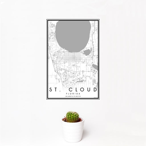 12x18 St. Cloud Florida Map Print Portrait Orientation in Classic Style With Small Cactus Plant in White Planter