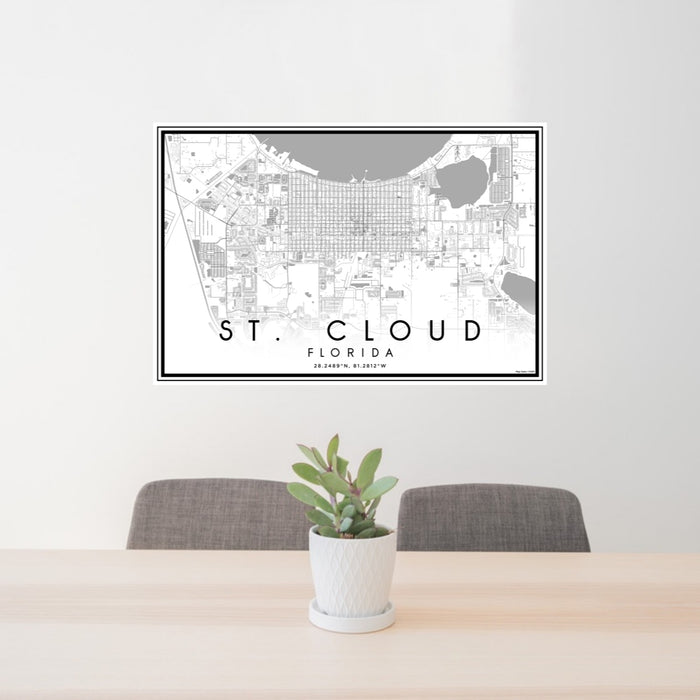 24x36 St. Cloud Florida Map Print Lanscape Orientation in Classic Style Behind 2 Chairs Table and Potted Plant
