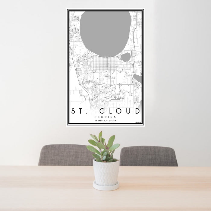 24x36 St. Cloud Florida Map Print Portrait Orientation in Classic Style Behind 2 Chairs Table and Potted Plant