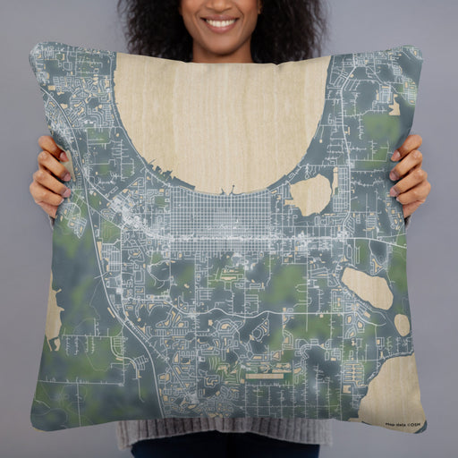 Person holding 22x22 Custom St. Cloud Florida Map Throw Pillow in Afternoon