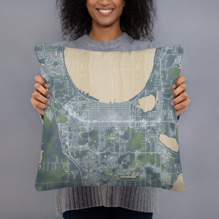 Person holding 18x18 Custom St. Cloud Florida Map Throw Pillow in Afternoon