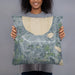 Person holding 18x18 Custom St. Cloud Florida Map Throw Pillow in Afternoon