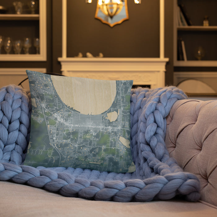 Custom St. Cloud Florida Map Throw Pillow in Afternoon on Cream Colored Couch