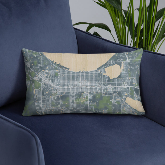 Custom St. Cloud Florida Map Throw Pillow in Afternoon on Blue Colored Chair