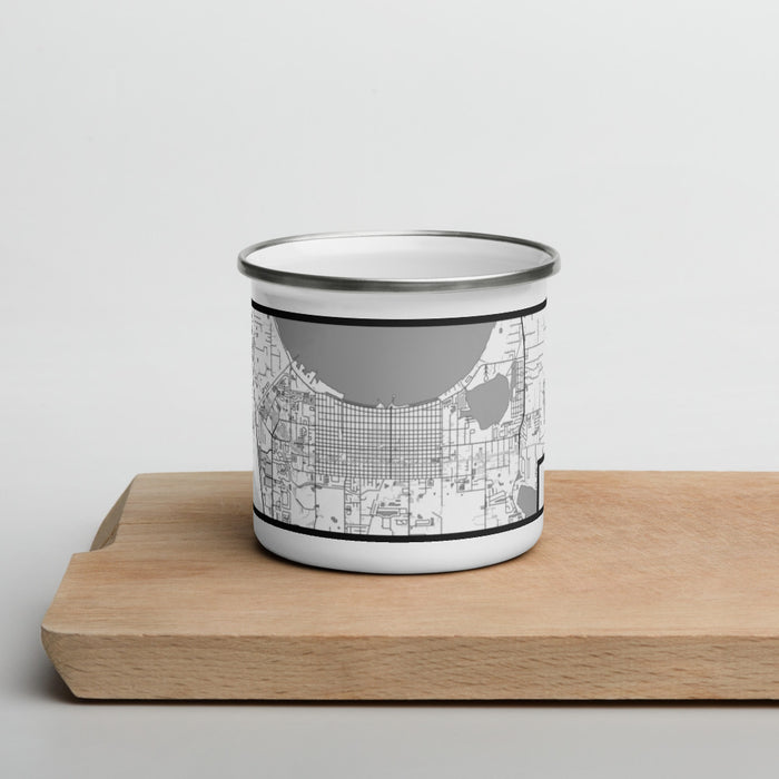 Front View Custom St. Cloud Florida Map Enamel Mug in Classic on Cutting Board